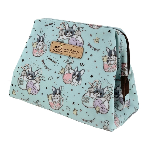 Uma Hana Handbags - Waterproof Boba French Bulldog Large Opening Makeup Bag